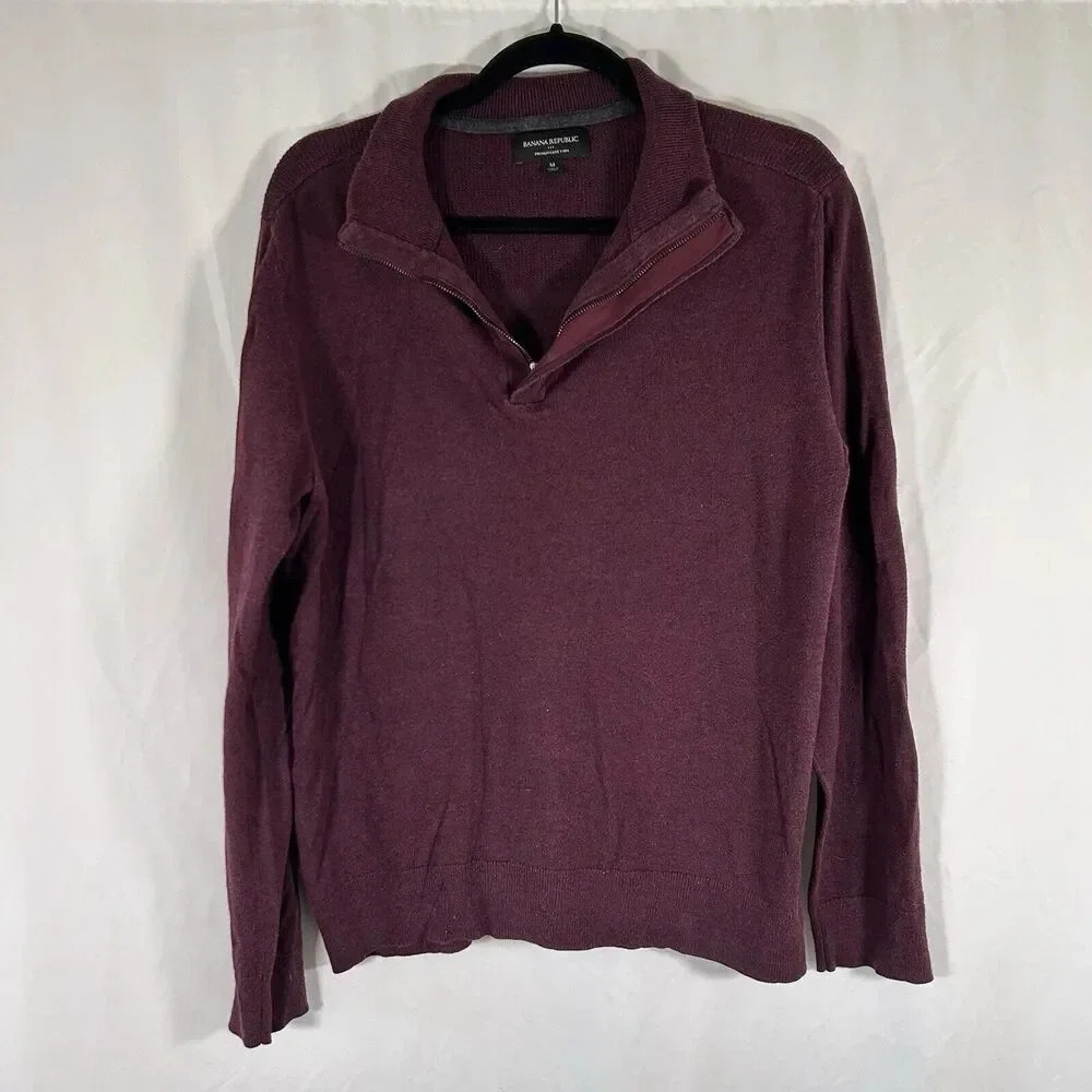 Banana Republic Sweater Men's Medium Burgundy Silk Cashmere Luxe Yarn Mock Neck